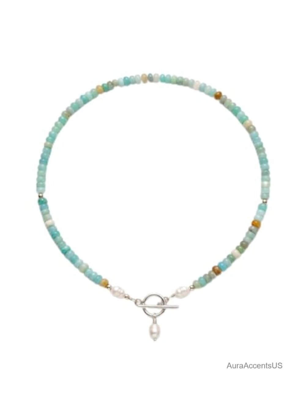 Bohemian Pearl Choker Necklace with Turquoise Beads & Toggle Clasp